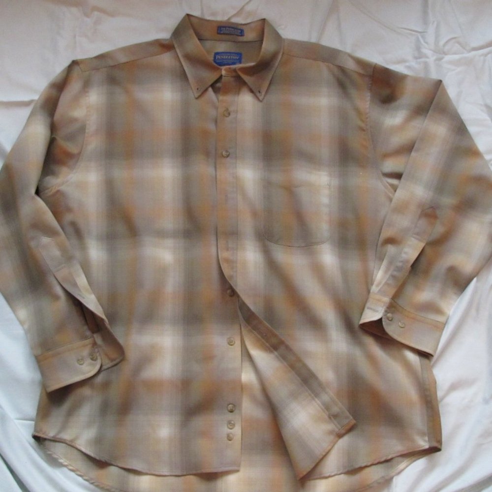 Sir Pendleton Plaid Brown Gray 100% Wool Shirt XXL